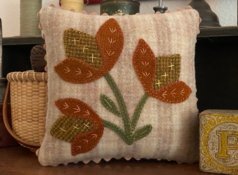 Wool and Cotton Applique Paper Pattern Wool Kit Summer Blooms Pillow