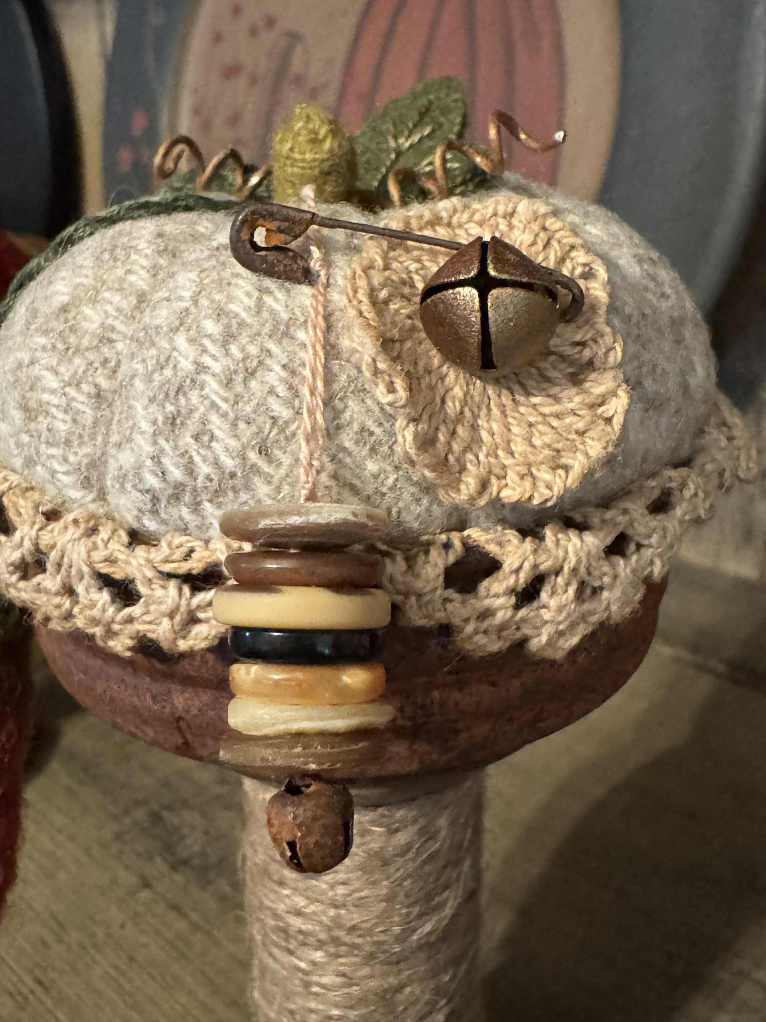 WOOL, RUST & WOOD PIN CUSHION